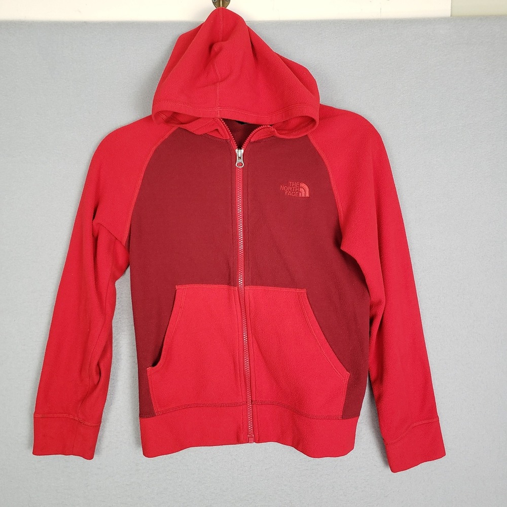 The North Face Boys Size M Full Zip Fleece Hoodie Jacket Red Colorblock Gorpcore